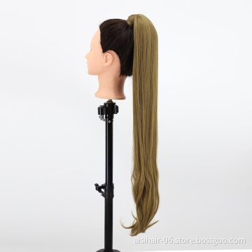 Aisi Hair Vendor Wholesale Long Straight Curly Wave End Magic Paste Brown Ponytail Drawstring Synthetic Ponytail Hair Extension